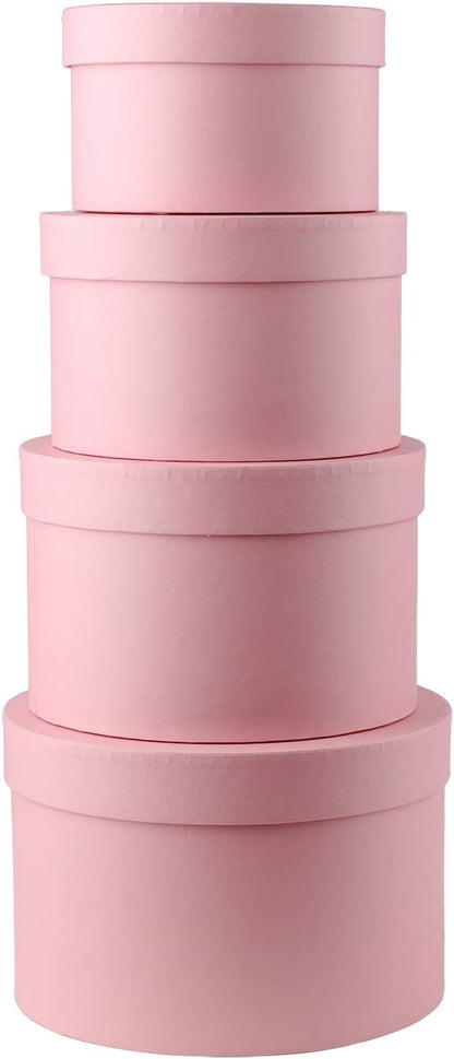 Briful Round Gift Boxes with Lids Set of 4 Pink Gift Box Assorted Sizes Nesting Gift Boxes for Presents Birthday Bridesmaid Wedding Valentines Christmas Party Favor Boxes