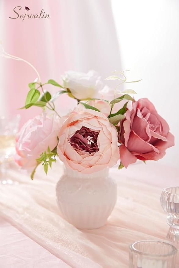 Serwalin Artificial Flowers Pink Peonies Silk Flowers Fake Flowers with Stems Dusty Roses for Wedding Bouquets Centerpieces Cake Decor Baby Shower Decoration