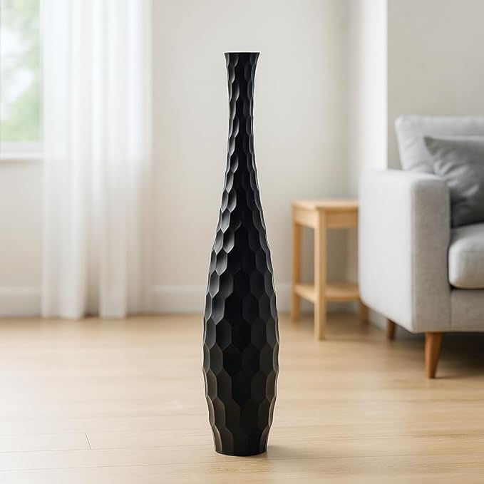 Leewadee Large Black Home Decor Floor Vase - Wooden 26 inch Tall Farmhouse Decor Flower Holder for Fake Plant and Pampas Grass