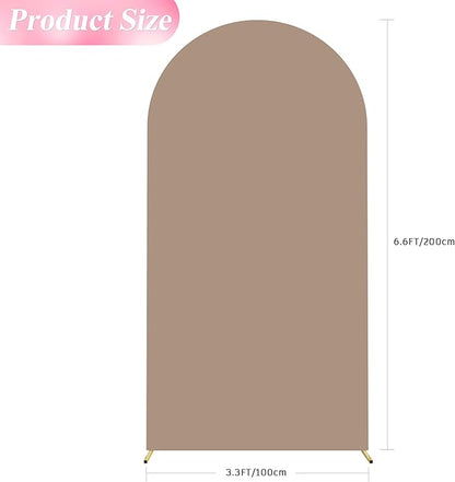 Wokceer 6.6FT Wedding Arch Backdrop Cover Spandex Fitted Wedding Arch Stand Covers Round Top Nude Brown Chiara Backdrop Cover for Birthday Party Ceremony Banquet Decoration