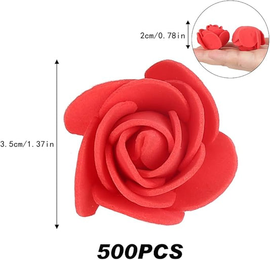 500pcs Mini Foam Rose Heads, Red Foam Flower Bulk Fake Rose Flower Head for DIY Crafts Wedding Bouquets Baby Shower Centerpieces Floral Arrangements Party Tables Home Decorations(Red)
