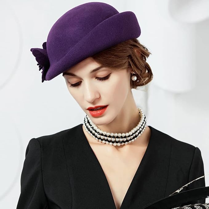 Women Wool Felt Ribbon French Fashion Vintage Millinery Beret Hats Top Cap Ladies Party Wedding Fedoras Chapeau