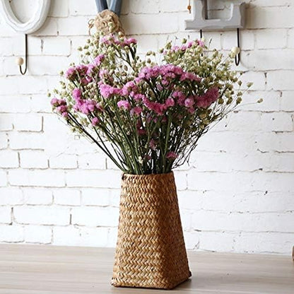 Natural Seaweed Weave Basket Pastoral Rattan Vase Bamboo Weaving Room Flower Arranger Gypsophila Dried Flower Vase Decoration (B)