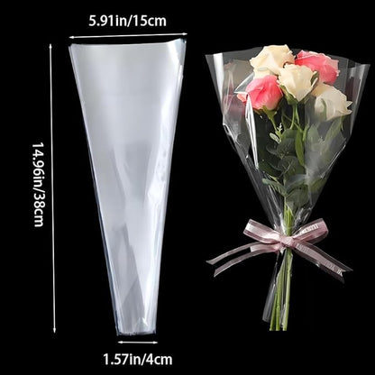 LAYYUK 100 Pcs Clear Plastic Flower Bouquet Sleeve Bags,Transparent Cellophane Rose Packaging Bags Gift Wrap Cellophane for Valentine's Day Gift Packaging