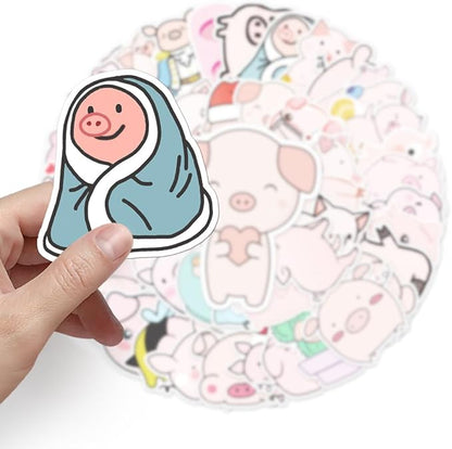 Pig Vinyl Stickers for Teens Boy Girls Kids|50 Pcs|Cartoon Waterproof Stickers for Laptop Phone Tablet Luggage Flasks Water Bottle Notebook Scrapbook Bike Car Computer,Cute Animals Decals Pack(Pig)