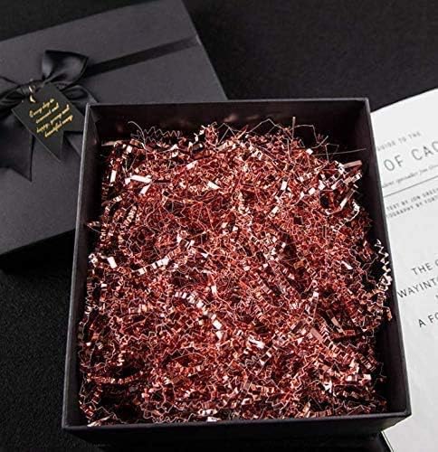 UNIQOOO 1/2 LB Metallic Rose Gold Crinkle Cut Paper Shredded Filler, Pink Grass Raffia Tissue, Strands Shred Craft Bedding Cushion, Wedding Mothers Day Bridesmaid Engagement Gift Boxes Bags Retail