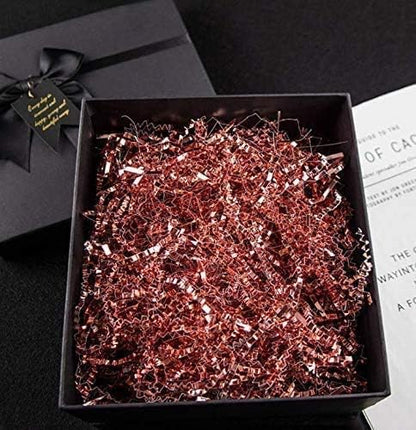 UNIQOOO 1/2 LB Metallic Rose Gold Crinkle Cut Paper Shredded Filler, Pink Grass Raffia Tissue, Strands Shred Craft Bedding Cushion, Wedding Mothers Day Bridesmaid Engagement Gift Boxes Bags Retail