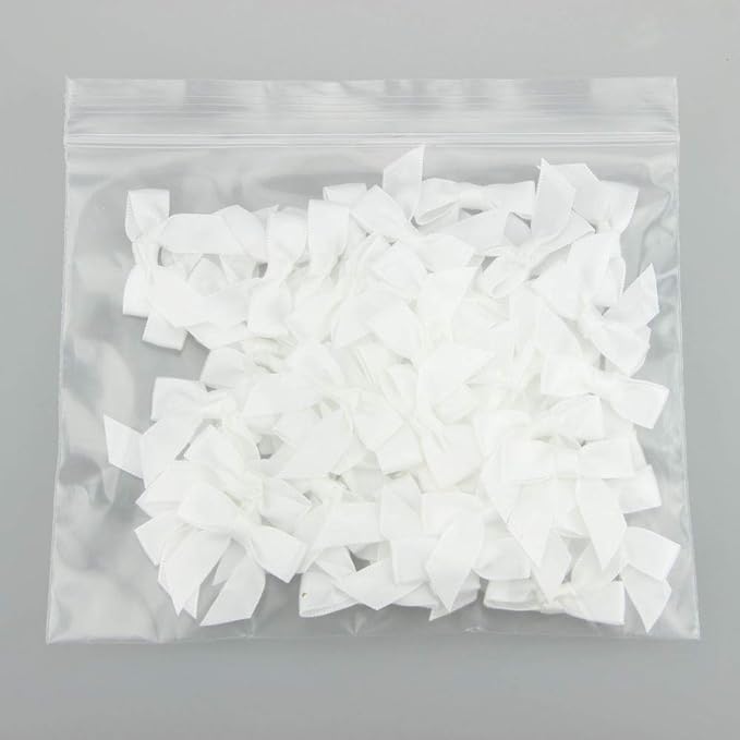 7Rainbows 50pcs Boutique 1.5" White Satin Ribbon Mini Bows for Craft Sewing Scrapbooking Wedding and Gift Wrapping
