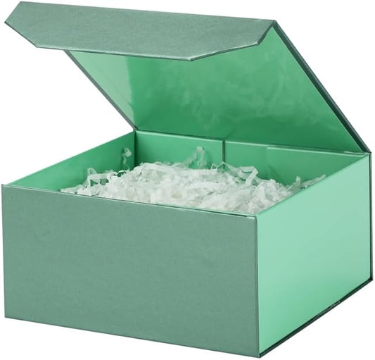6 Pcs Small Green Gift Box 6x6x3 Inch Magnetic Gift Box Small Magnetic Box with Crinkle Paper Green Small Gift Box with Shredded Paper Luxury Gift Boxes with Lids for Presents