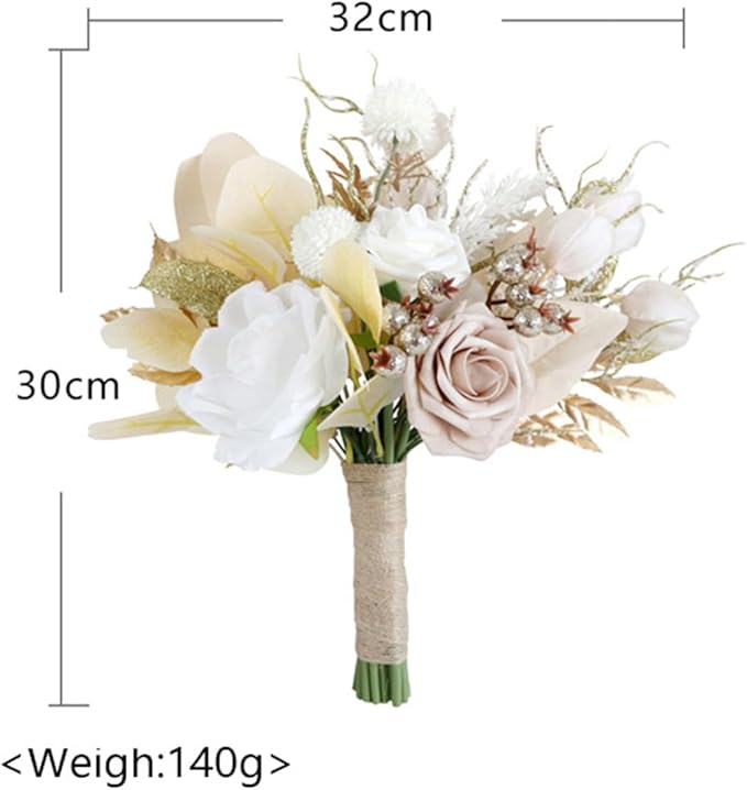 S_SSOY Wedding Bouquet Bride,Bride Bridal Bouquet Bridesmaid Artificial Flowers for Ceremony Anniversary Party Bridal Shower Decoration Wedding Bouquets (Beige)