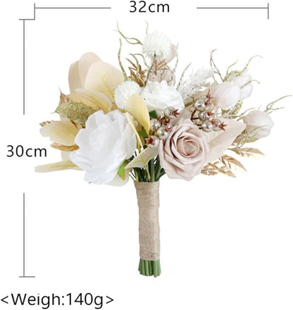 S_SSOY Wedding Bouquet Bride,Bride Bridal Bouquet Bridesmaid Artificial Flowers for Ceremony Anniversary Party Bridal Shower Decoration Wedding Bouquets (Beige)