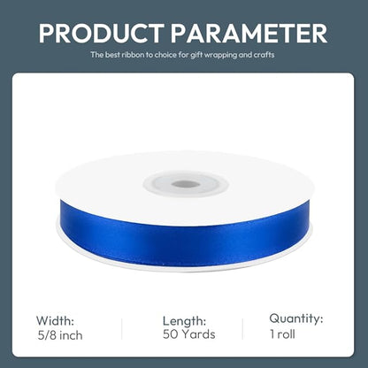 KMER LIFE 5/8" Wide x 50 Yards Royal Blue Satin Ribbon - Perfect for Wedding Decor, Wreaths, Crafts, Gift Wrapping & Other Projects