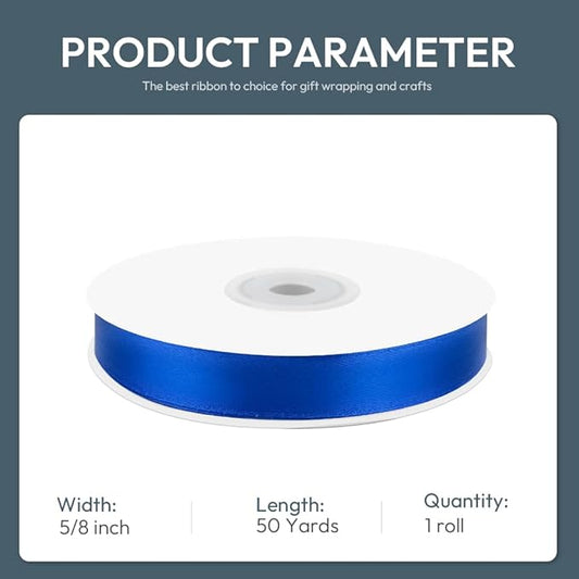 KMER LIFE 5/8" Wide x 50 Yards Royal Blue Satin Ribbon - Perfect for Wedding Decor, Wreaths, Crafts, Gift Wrapping & Other Projects