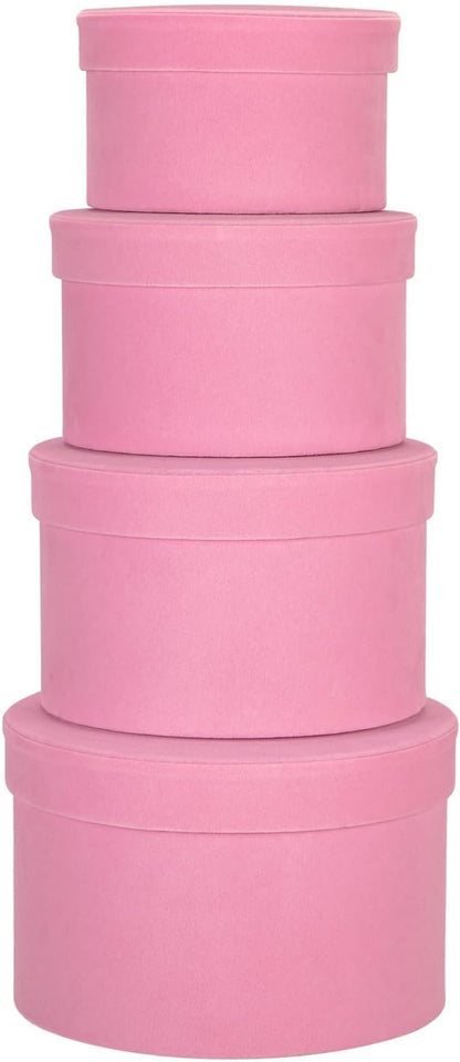Round Gift Boxes with Lids for Presents Set of 4 Pink Velvet Nesting Gifts Box for Arrangements Flowers Wedding Birthday Valentines Bridesmaid Christmas Party Anniversary