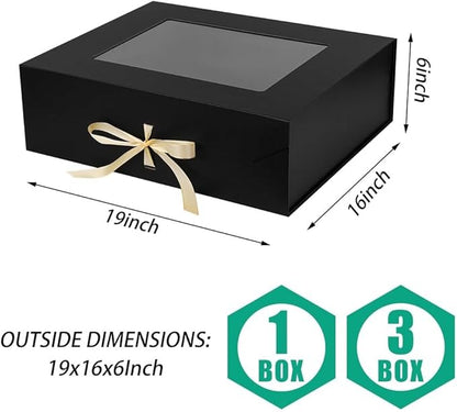 Black Extra Large Gift Box for Presents with Ribbon 16.5x13x5.3 Inches Clear Gift Box with Window Magnetic Closure Gift Boxes with Lids