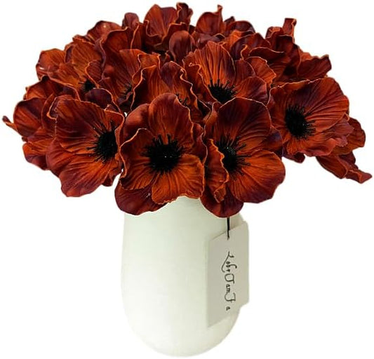 14Pcs Real Touch Anemone Poppy Bouquet for Artificial Flower Decor Kitchen Table Centerpiece Vase Home Greenery Wedding Holding Flowers Backdrop Arch Wall (Brown)