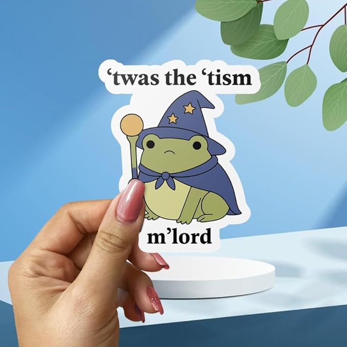 HANDICHI Design 5-Pack 6 Inch Cute Wizard Frog Stickers – ’TWAS The ’Tism M’Lord Meme Vinyl Decals – Funny Neurodivergent Sticker Pack for Laptops, Water Bottles, Journals and Scrapbooks