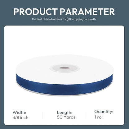 KMER LIFE 3/8" Wide x 50 Yards Navy Blue Single Faced Polyester Satin Ribbon, Navy Blue Satin Ribbon Perfect for Wedding Decor, Wreath, Crafts, Gift Wrapping & Other Projects (Navy Blue)