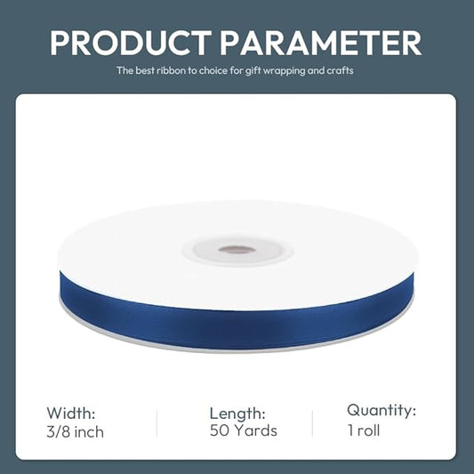 KMER LIFE 3/8" Wide x 50 Yards Navy Blue Single Faced Polyester Satin Ribbon, Navy Blue Satin Ribbon Perfect for Wedding Decor, Wreath, Crafts, Gift Wrapping & Other Projects (Navy Blue)