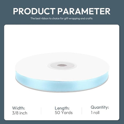 KMER LIFE 3/8" Wide x 50 Yards Baby Blue Polyester Satin Ribbon, Perfect for Wedding Decor, Crafts, Gift Wrapping & Other Projects