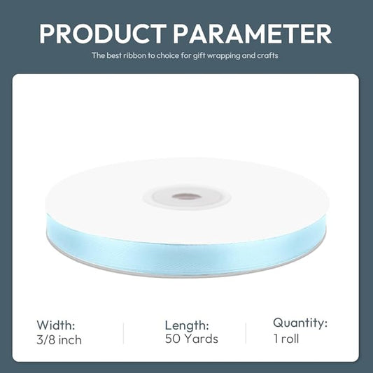 KMER LIFE 3/8" Wide x 50 Yards Baby Blue Polyester Satin Ribbon, Perfect for Wedding Decor, Crafts, Gift Wrapping & Other Projects