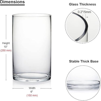 Enova Floral Clear Glass Cylinder Vase 6 x 10 Inches Round Flower Vase, Pillar Candle Floating Candle Holder Vase, Tall Glass Vase for Flowers, Glass Vase for Decor, Wedding Centerpieces (1 Piece)