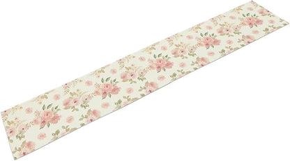 Vintage Rose Table Runner, Watercolor Romantic Pink Floral Blossoms Table Runner for Kitchen Dining Holiday Party Home Decor, 13x36 Inch