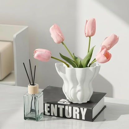 Contemporary White Ceramic Vase, Abstract Irregular Shape Sculptural Accent for Home Decor, Modern Artistic Centerpiece for Coffee Table or Bookshelf
