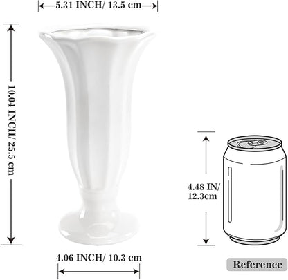 Modern Fluted Ceramic Vase, 10 Inch White Flower Vase with Pedestal Base, Decorative Table Top Vases for Centerpieces, Home Decor, Living Room, Bedroom, Wedding and Events, Housewarming Gift