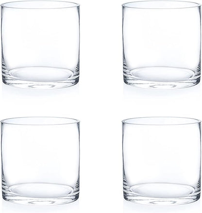 Enova Floral Set of 4 Clear Glass Cylinder Vase, 6W x 6H Inches Round Flowers Vase, Pillar Candle Floating Candle Holders Vase, Small Floral Glass Vase for Home Office Decor, Wedding Centerpiece