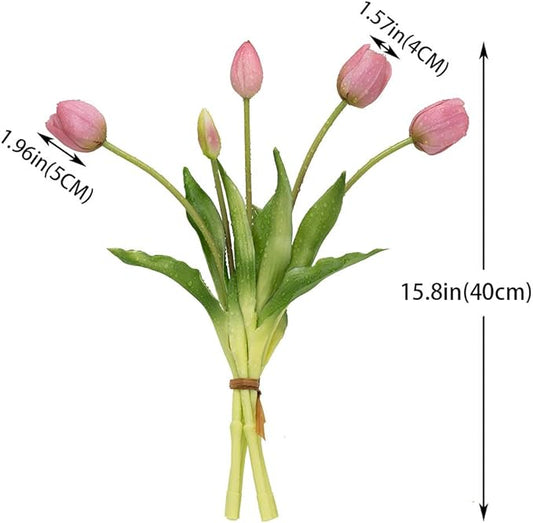 15pcs Artificial Tulips Flowers, Real Touch Latex Bouquet, Fake Tulips for Office Wedding Party Home Kitchen Garden Decoration(Light Purple,15pcs)