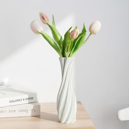 White Ceramic Decorative Vase, Nordic Modern Irregular Shape Flower Vase for Home Decor, Simple Artistic Centerpiece for Dining Table or Coffee Table