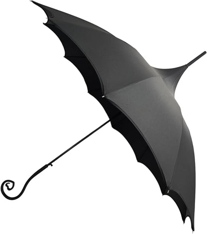 Dark Wing Auto Open Umbrella with Heart of Darkness Handle - Gothic Pagoda Top Design - 12 Rib Windproof Waterproof UV Protection - 41" Large Canopy