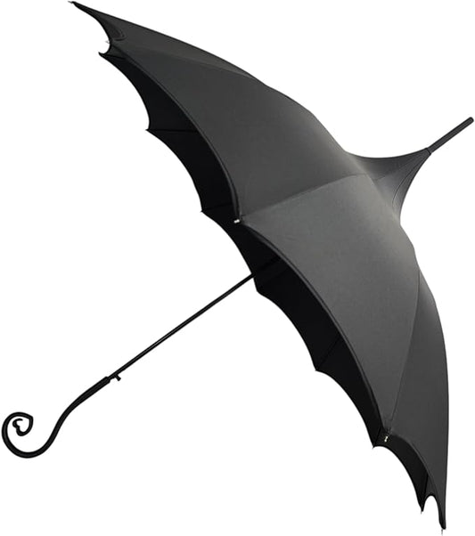 Dark Wing Auto Open Umbrella with Heart of Darkness Handle - Gothic Pagoda Top Design - 12 Rib Windproof Waterproof UV Protection - 41" Large Canopy