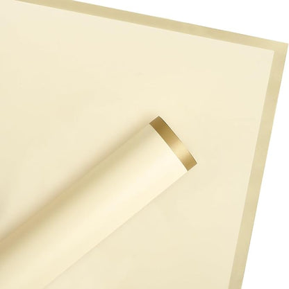 WRAPAHOLIC 20 Sheets Flower Wrapping Paper - 22.4 x 22.4 inch Gold Trim Yellow Water-Resistant Floral Bouquet Wrapping Paper, Florist Supplies Packaging Paper for Wedding Birthday Gift DIY