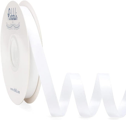 Ribbli White Satin Ribbon Double Faced Satin 1/2 inch x Continuous 50 Yards-White Ribbon for Gift Wrapping Crafts Wedding Decoration Bows Bouquet Floral Arrangement