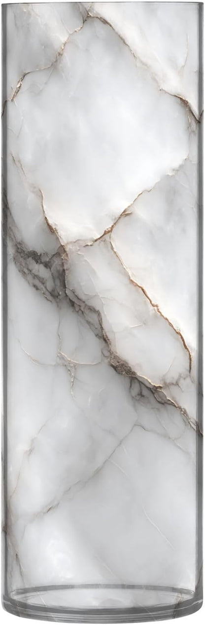 xmyzcd White Marble Stone Texture Vase Cylinder Vases Clear Plastic Flower Vase Easy to Clean for Centerpieces Homes, Offices, Kitchens