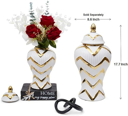 Vase 12.2 Inch White and Gold for Home Decor