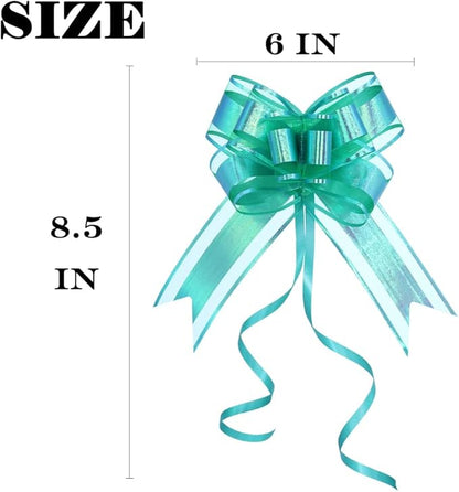 WEWILUCK Bows for Gift Wrapping, Large Iridescent Green Pull Bow for Presents, Xmas Gifts, Baby Shower, Christmas, St.Patrick's Day, Wedding, Baskets, Bags, Boxes(6 inches, 10PCS)