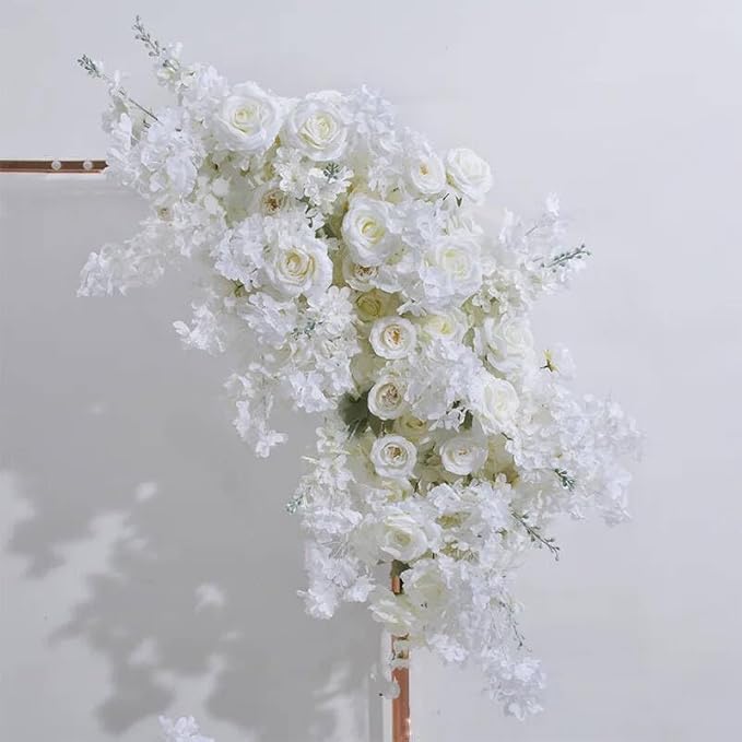 Artificial Cherry Blossom Rose Wedding Arch Flowers, Wedding Welcome Signs Floral Greenery Arrangements, Fake Flower Garland Green Leaves Rose for Home Decor Ceremony Backdrop Decor (Corner flower)