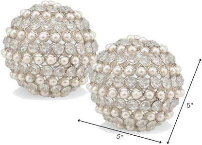 Modern Day Accents 3879 Facetas Perla 5" Silver Cristal & Pearl Spheres - Set of 2, Home Decor, Coffee Table Decor, Decorative Balls, Gem Sphere Ball, Modern Home Decor, Bowl fillers, Gemstone
