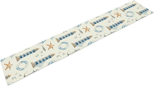 Blue Beach Table Runner, Tropical Ocean Coast Table Runner, Seashell Seasonal Nautical Restaurant Coffee Table Decorations for Home Holiday Party Indoor Outdoor 13x120 Inch