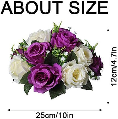 Sziqiqi Faux Silk Rose Flowers Artificial Flowers for Wedding Party Centerpiece Decorations Home Decorative Flowers, Pack of 2 Purple & White