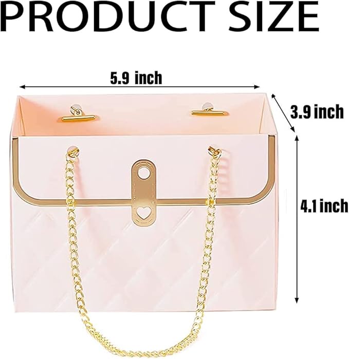 NADUSEP 4 PCS Flower Paper Gift Box, Wedding Bouquet Storage Bucket Florist Handbag with Metal Chain Flower Boxes Gift Wrap Bag for Bridal Shower Wedding Valentine's Day Mother's Day Birthday Festivals Party (Black Pink)