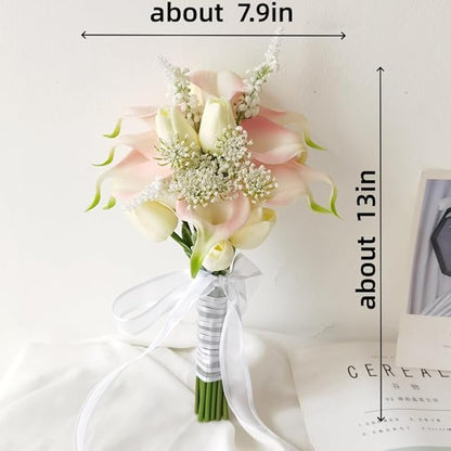 Tulips Calla Lily Artificial Flowers | Real Touch |Bridal Bouquet | Wedding Bouquet Home Décor Party (Pink 1 Bouquet)