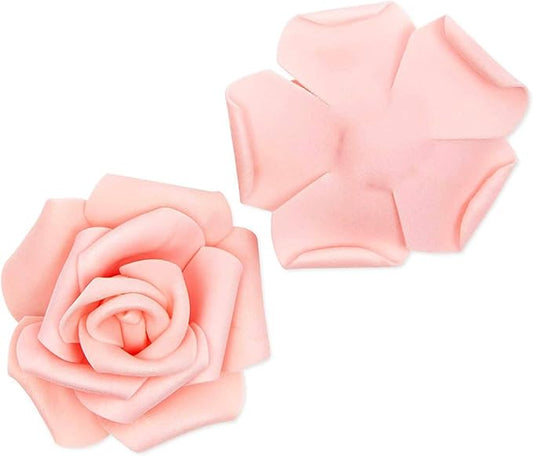 IPOPU 100 Pcs Artificial Rose Flower Heads Real Looking Blush Peach Foam Fake Roses Bulk for DIY Wedding Baby Shower Centerpieces Arrangements Party Tables Home Decorations (Peach, Stemless)