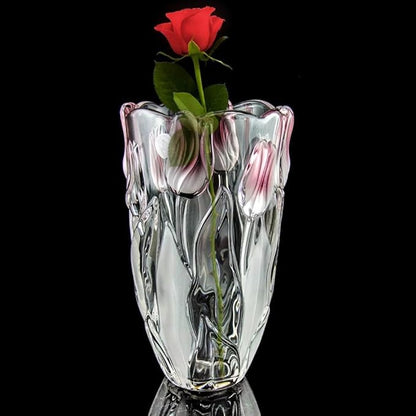 Glass Flowers Vase 9.3 inch Tall, Unique Crystal Vases for Tables Centerpieces, Vintage and Tulip Shape Large Vases Christmas Thanksgiving Gifts.
