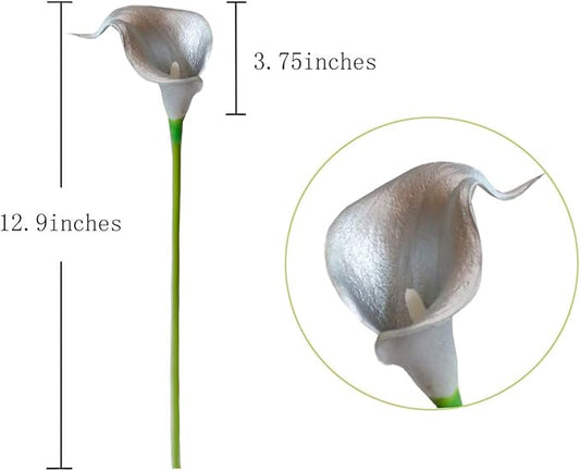 DuHouse 20Pcs Artificial Calla Lily Flower Real Touch Latex Flowers for DIY Wedding Bouquet Party Home Decor (925 Silver)
