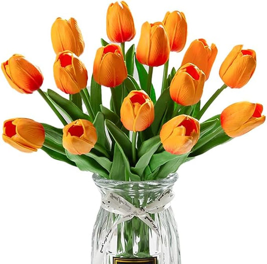 20pcs red Faux Tulips Flowers Fake Flowers Bouquets 13.5" Mother's Day Easter Valentine’S Day Gifts in Home Kitchen Wedding Dining Table Decorations Aesthetic No Odor