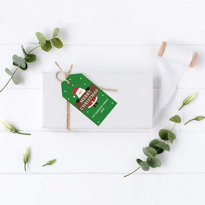 Andaz Press Personalized Christmas Holiday Season Classic Gift Tags, Merry Christmas Custom Family Name and Year, Santa Claus Holding Merry Christmas Sign Design, Holiday Events, Party Favors, 60-Pack